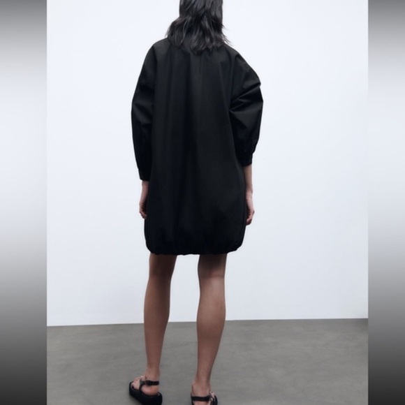 Zara Big Collar Poplin Bubble Hem Dress in Black W2163 Sz S - Picture 4 of 11